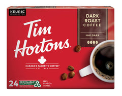 Tim Hortons single Dark Roast pod top view highlighting capsule compatibility and convenience