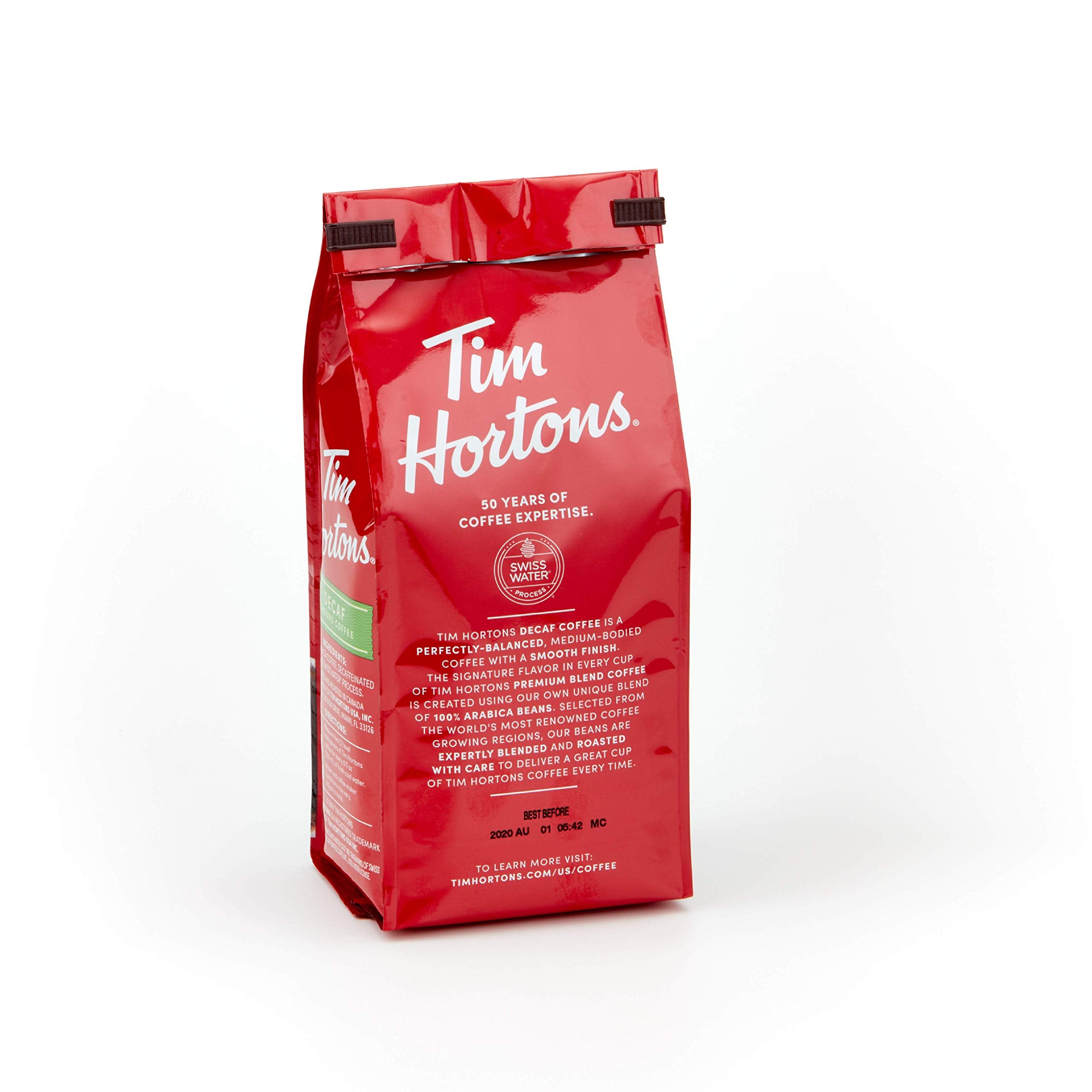 Tim Hortons open bag top view revealing sealed freshness and easy use