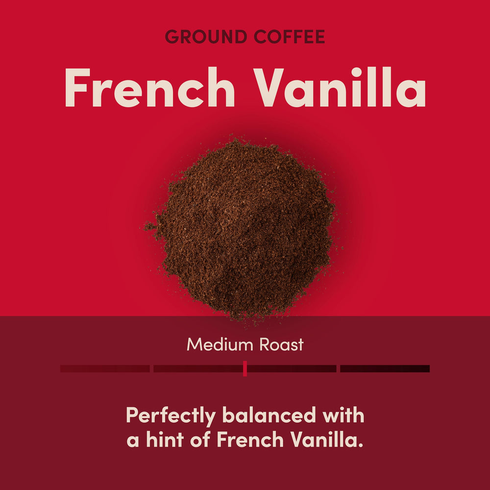Close-up of Tim Hortons French Vanilla grounds showing texture and aroma for rich brew
