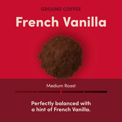 Close-up of Tim Hortons French Vanilla grounds showing texture and aroma for rich brew