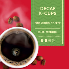 Tim Hortons brewed cup from K-Cup next to pod showing smooth finish
