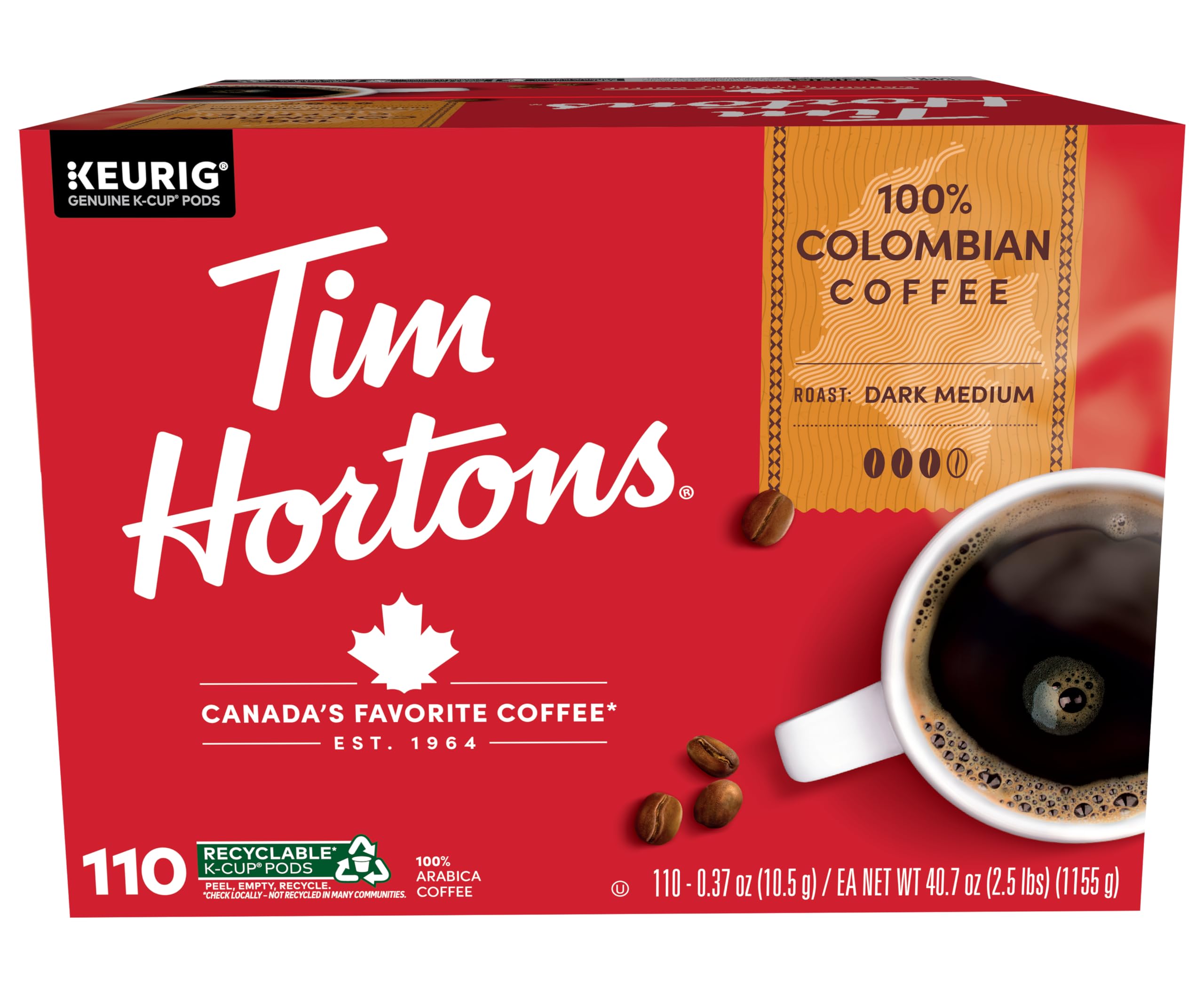 Tim Hortons front box showing 110-count and convenient supply benefit