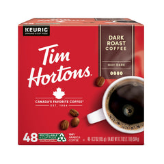 Tim Hortons front pack of 48 KCUPs showing quantity and convenience