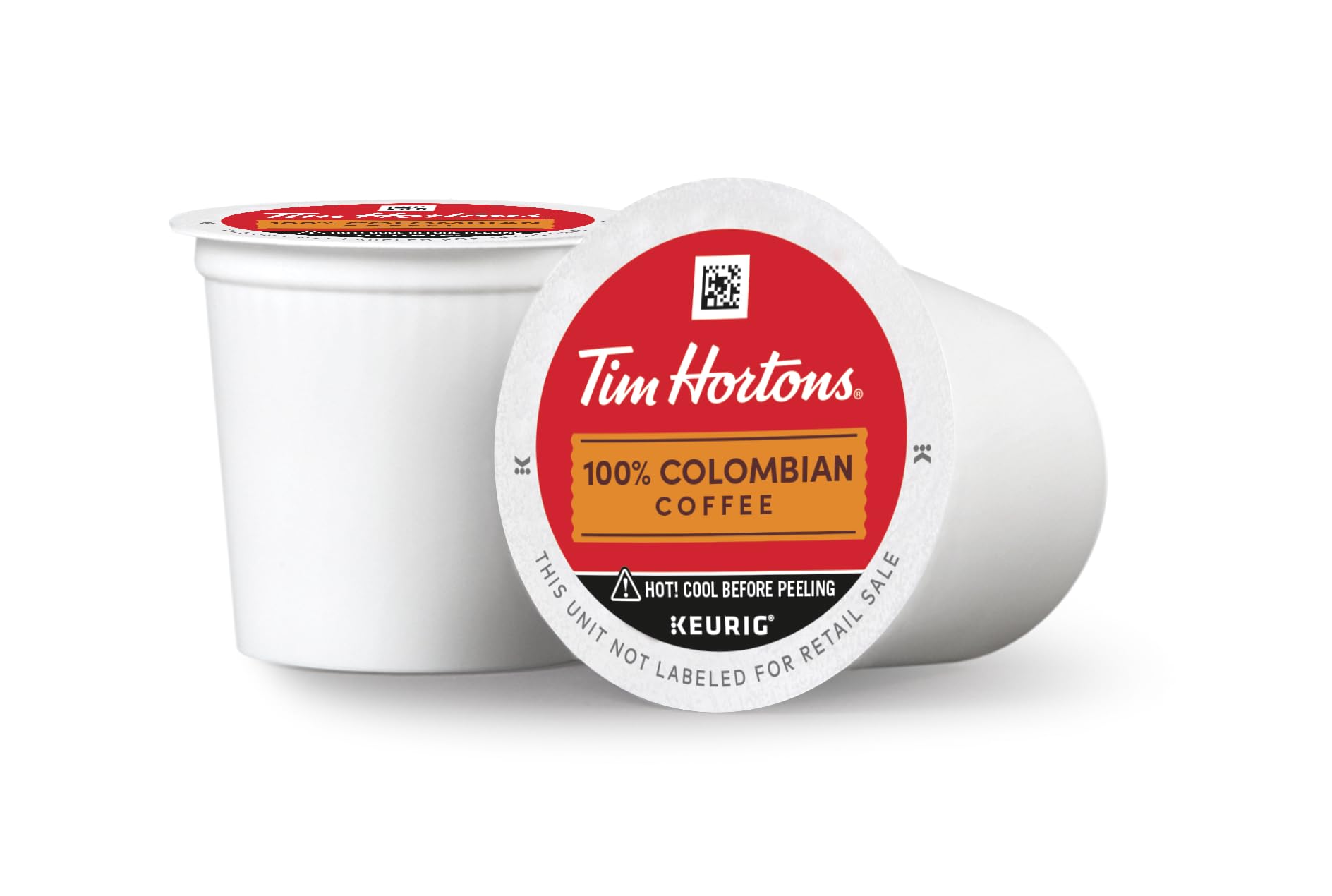 Tim Hortons packaging label close-up showing 100% Colombian Arabica clarity