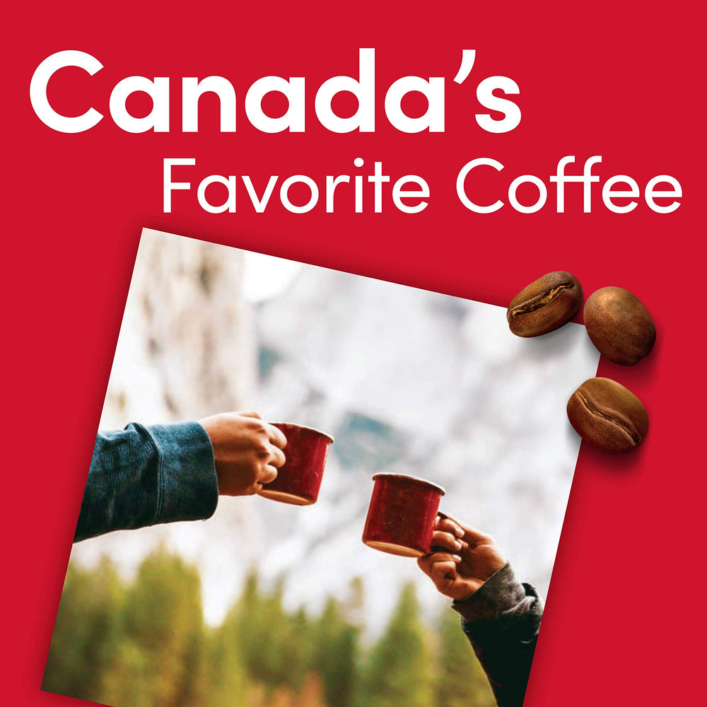Tim Hortons label and roast information emphasizing 100% Arabica quality