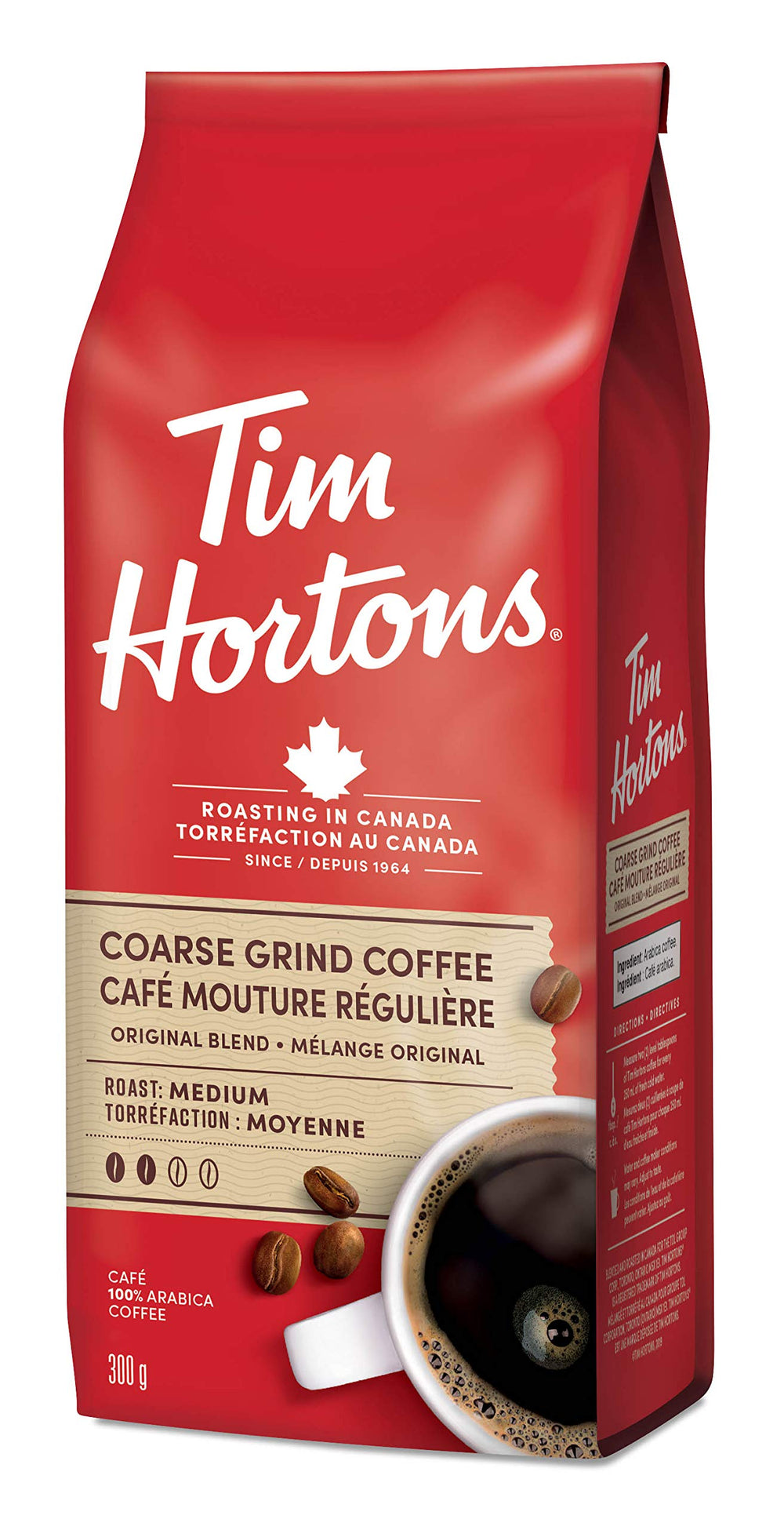 Tim Hortons coarse grind close-up texture highlighting bold flavor