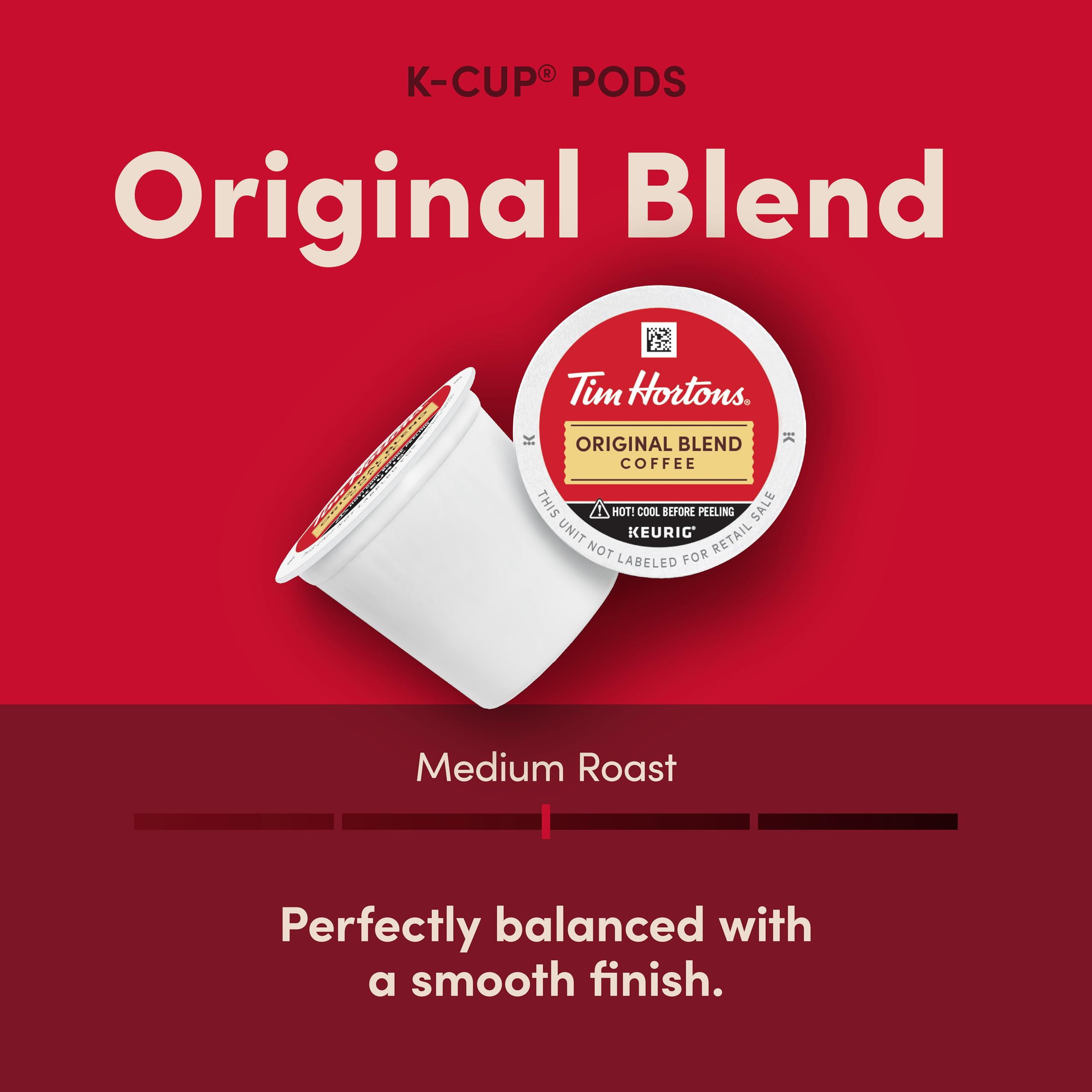 Tim Hortons K-Cup close-up showing pod detail and easy Keurig compatibility benefit