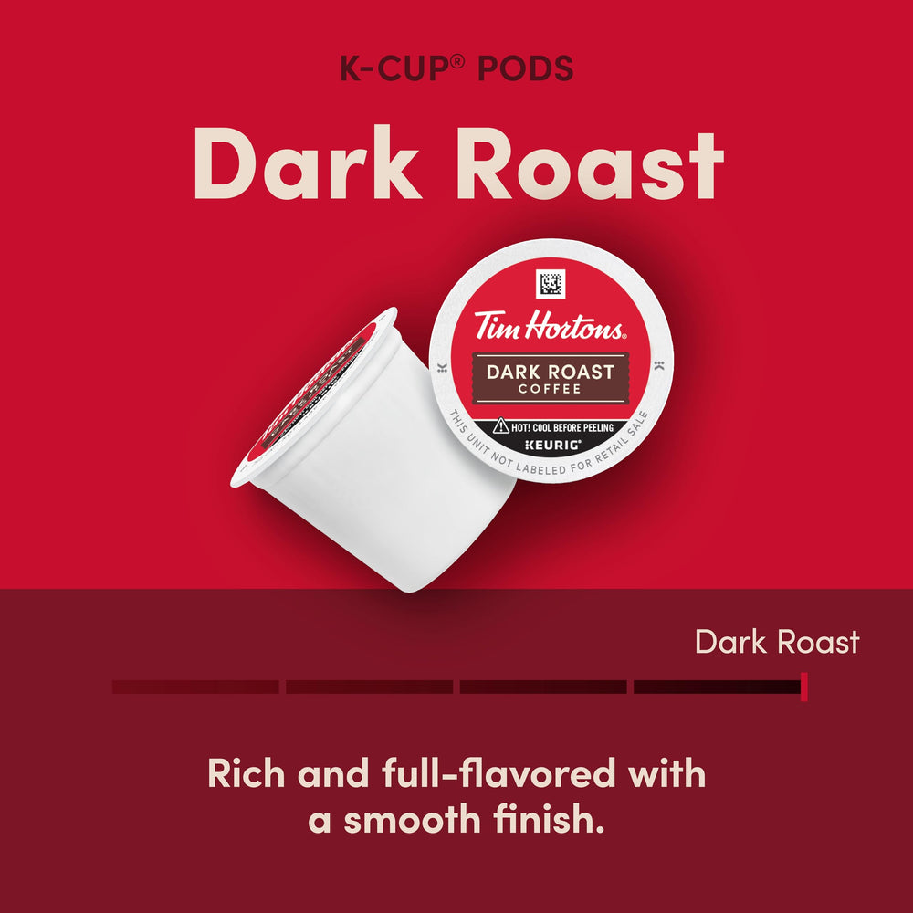 Tim Hortons single K-Cup close-up showing filter and fresh grounds benefit