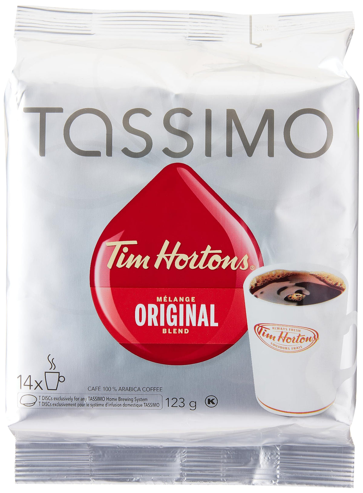 Tim Hortons front packaging showing 14-pack and clear branding for convenience