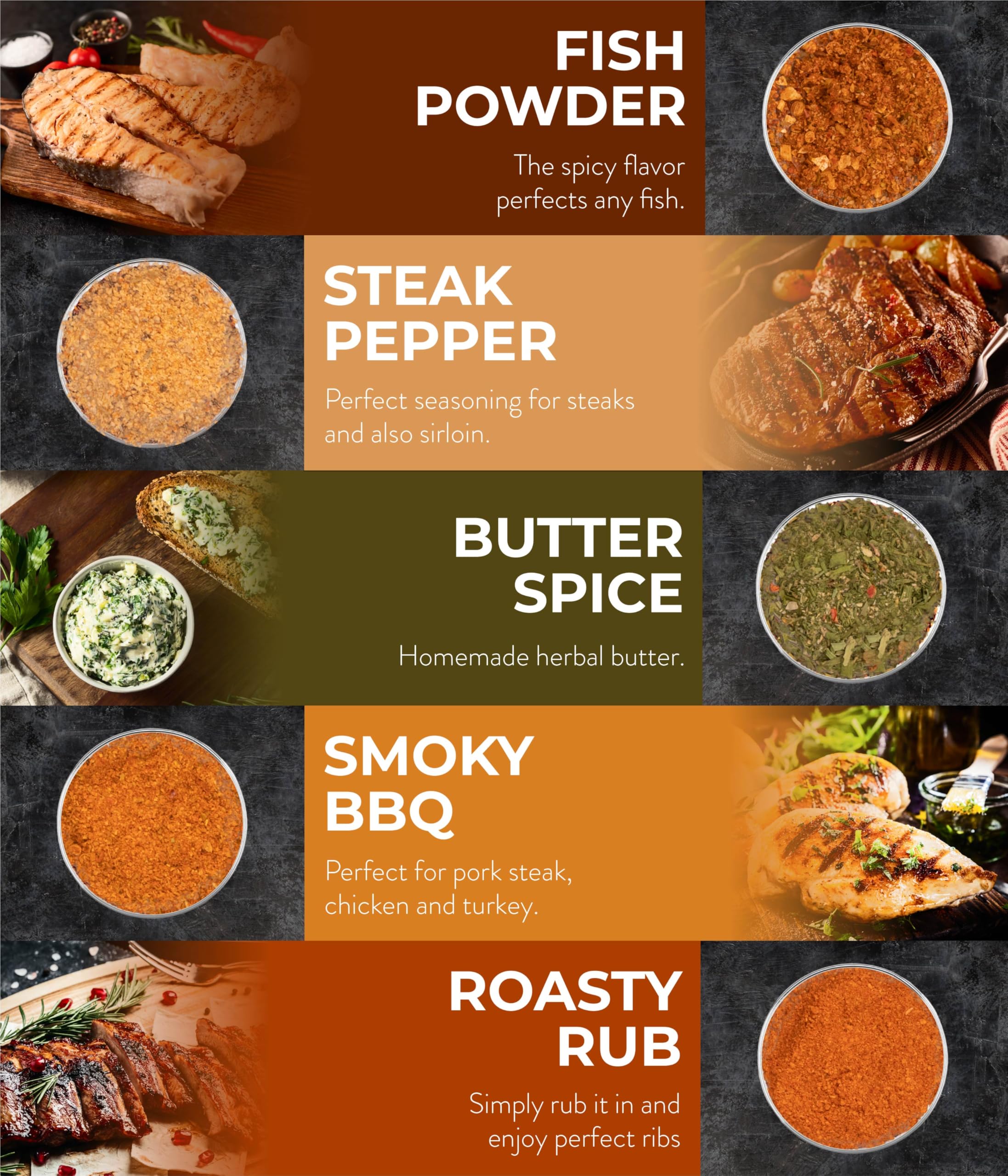 Timber Taste spatula with five jars arranged to show included tool and variety benefits