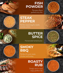 Timber Taste spatula with five jars arranged to show included tool and variety benefits