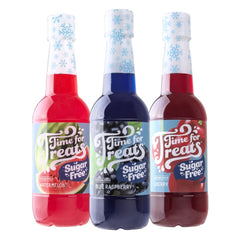 Time For Treats three bottle front packaging showing flavors and convenience