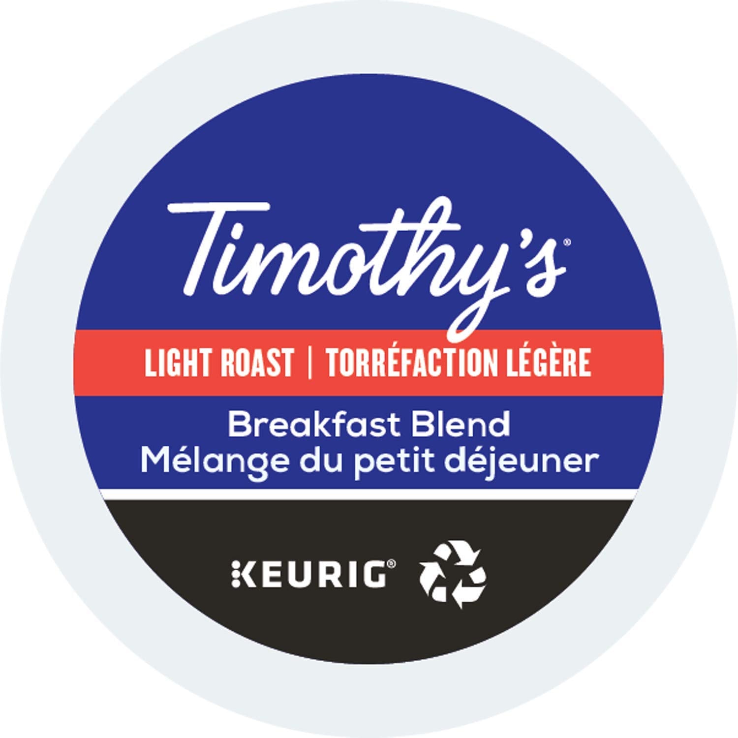 Timothy's World Coffee front packaging of Breakfast Blend 96-count showing bundle benefit