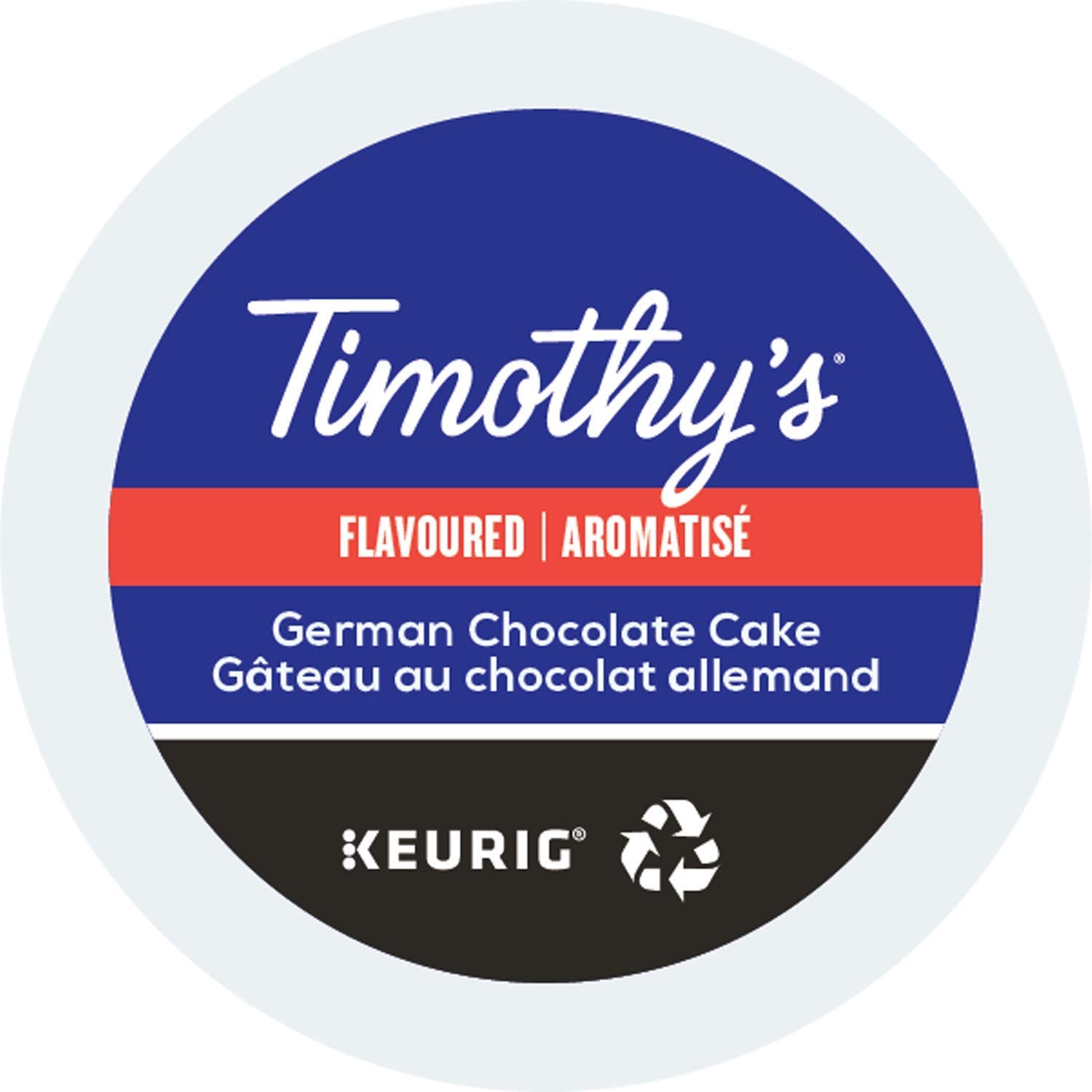 Timothy's front packaging showing K-Cup box and dessert-like flavor benefits