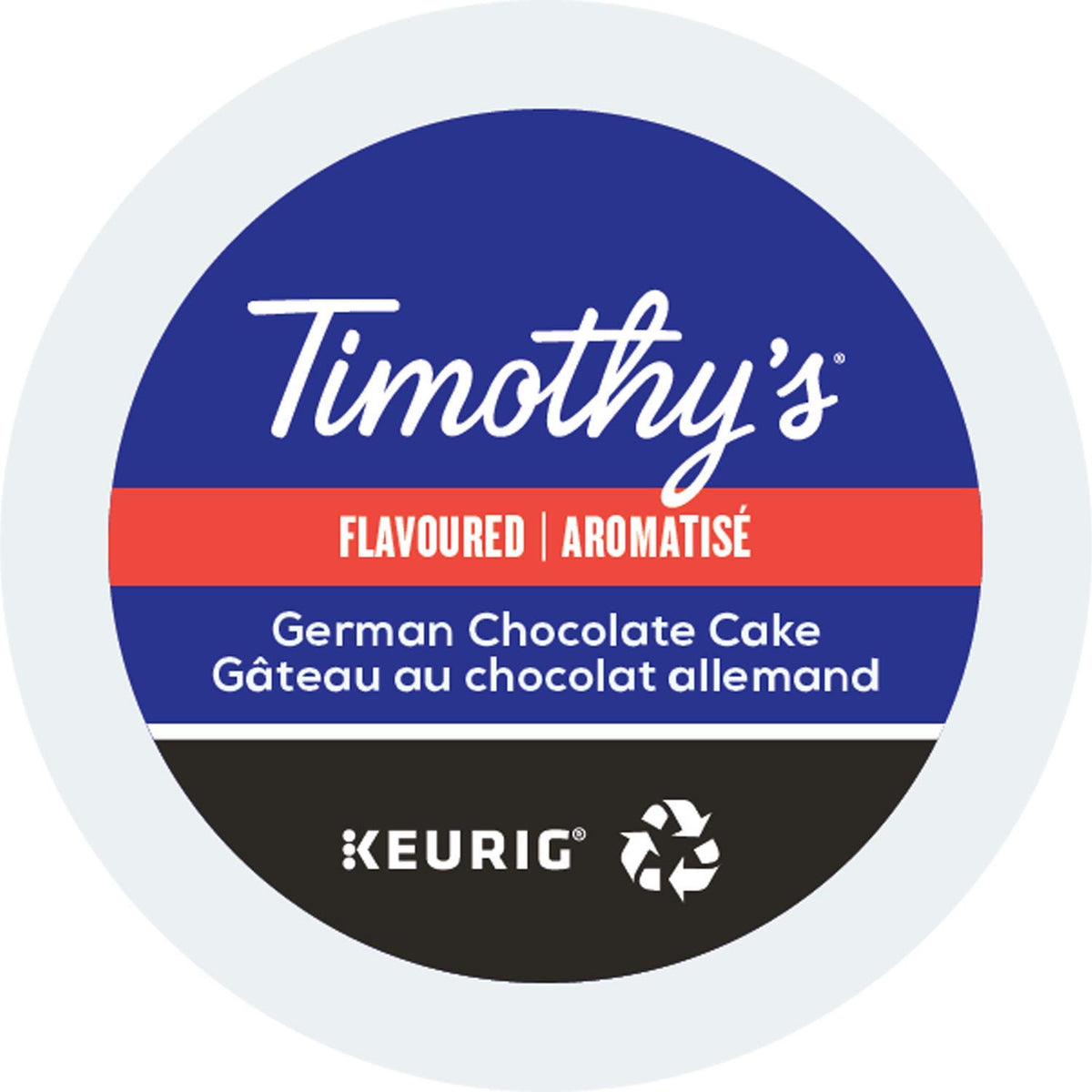 Timothy's front packaging showing K-Cup box and dessert-like flavor benefits