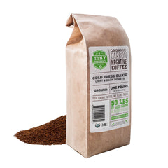 Tiny Footprint Coffee front packaging showing organic label and carbon negative benefit