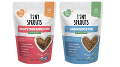 Tiny Sprouts front packaging showing both booster jars and family-friendly benefits