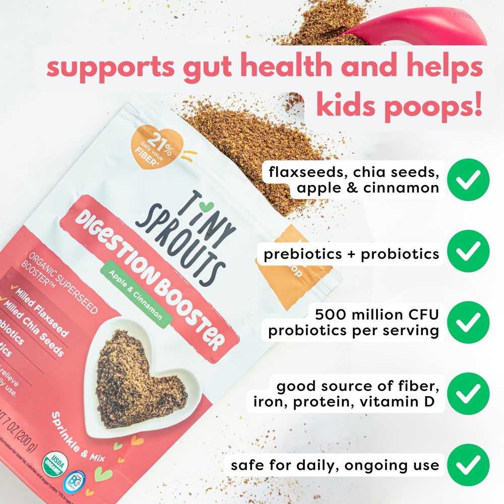 Tiny Sprouts sprinkled on yogurt being eaten by child to support acceptance and digestion