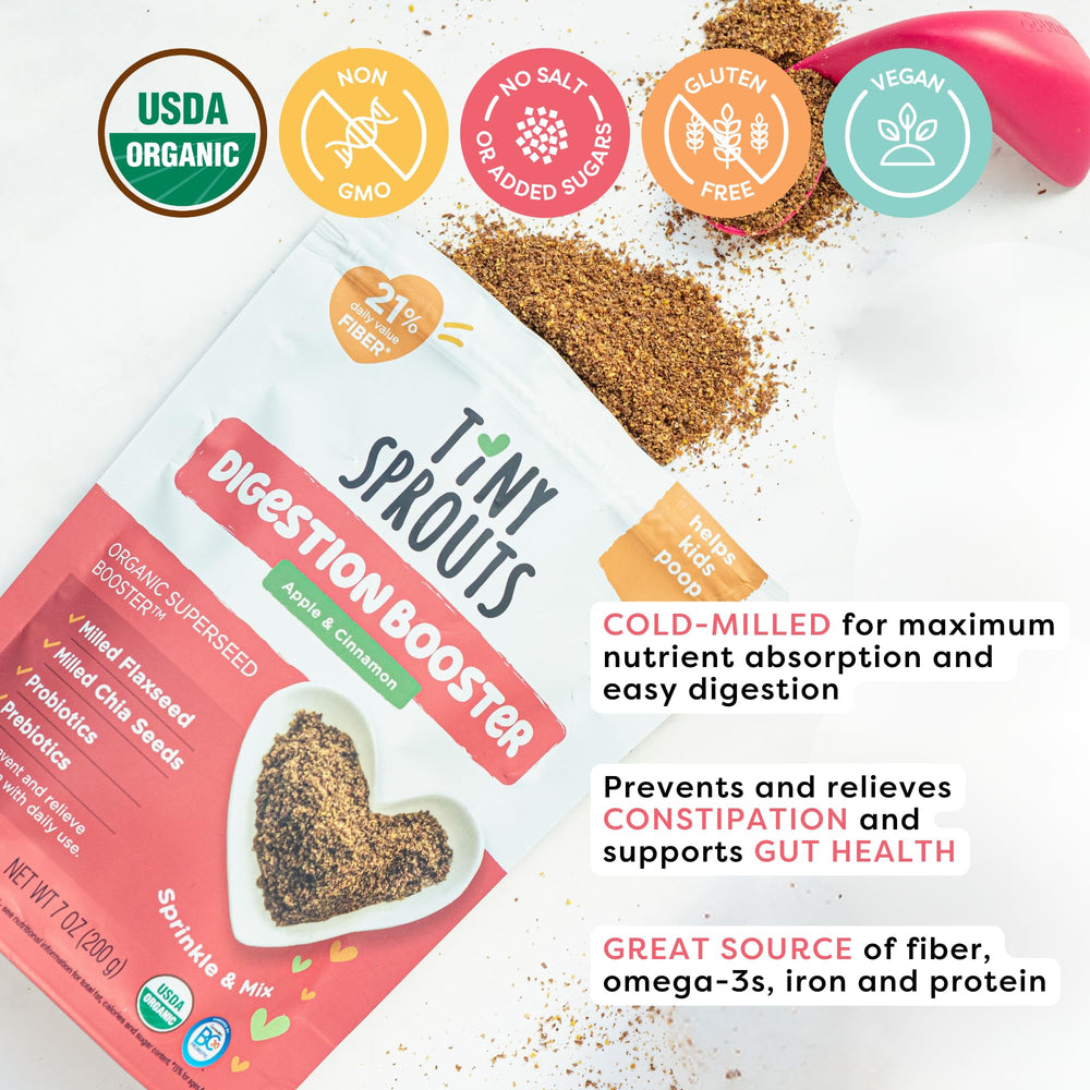 Tiny Sprouts label and nutrition facts highlighting organic ingredients