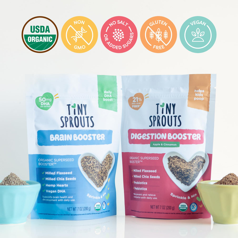 Tiny Sprouts Digestion Booster close-up of texture highlighting fiber and prebiotic blend