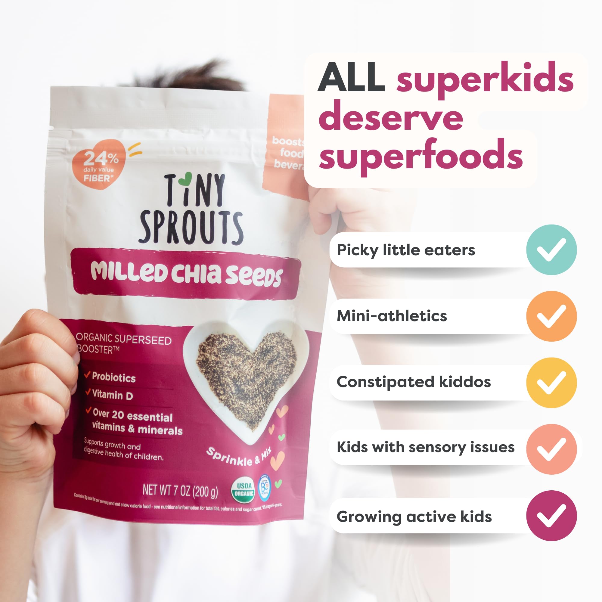 Tiny Sprouts package held in hand to show 7 oz size and scale