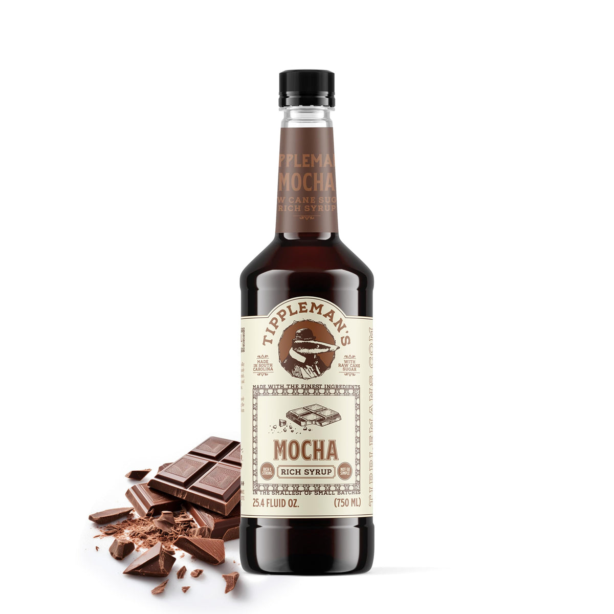 Tippleman's bottle front view showing rich mocha and natural ingredients benefit