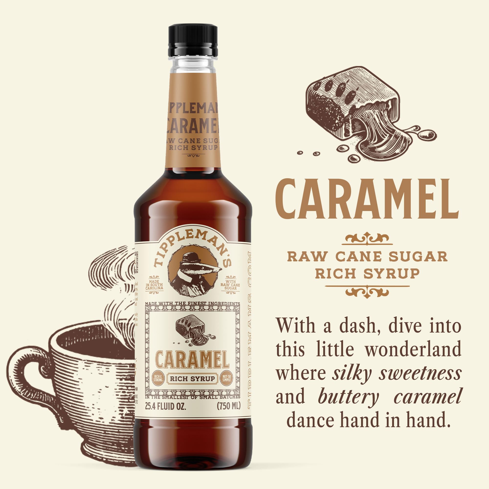 Tippleman's caramel syrup swirled texture close-up showcasing rich sheen