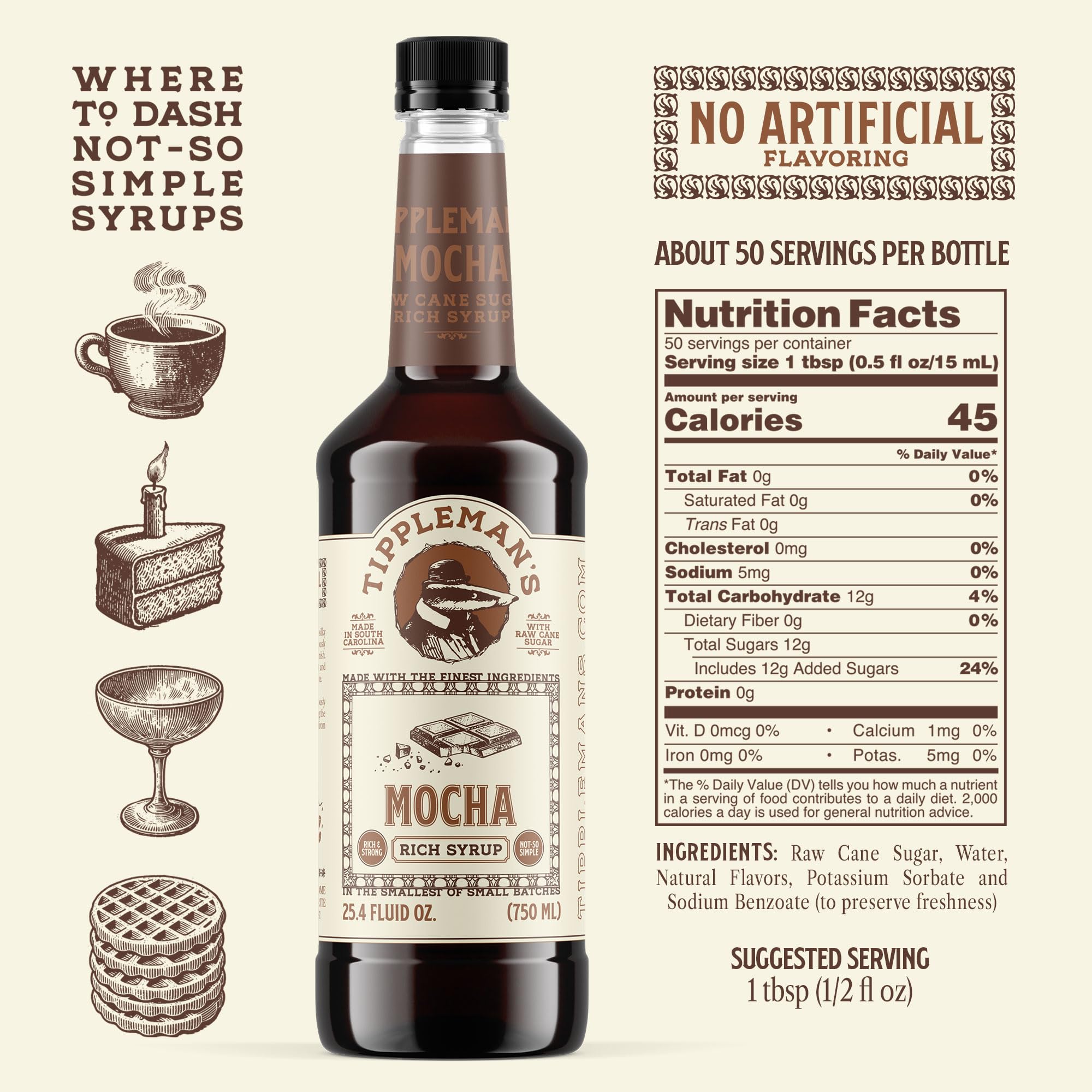 Tippleman's close-up label highlighting small-batch raw cane sugar benefit