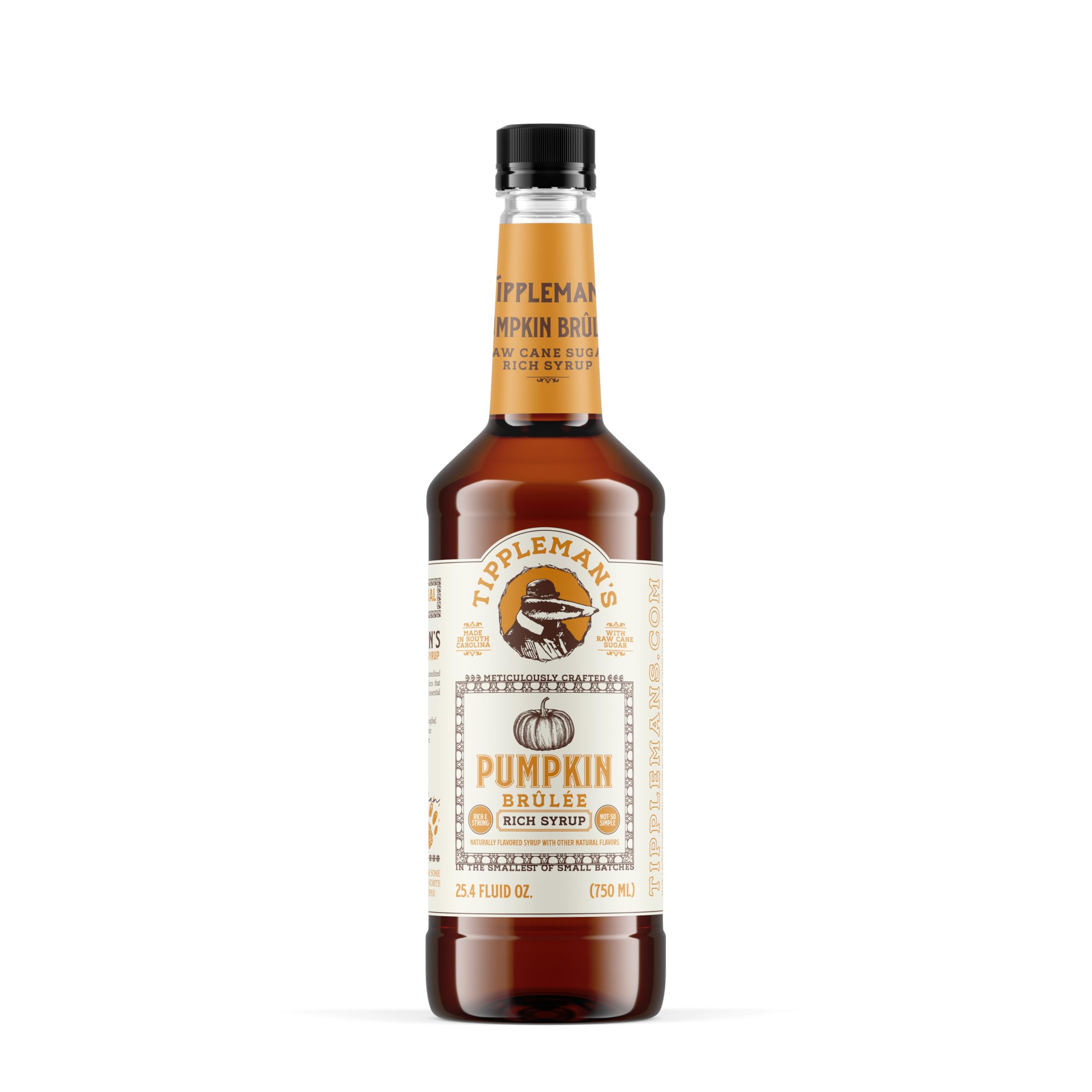 Tippleman's bottle front view showing seasonal pumpkin spice label and volume