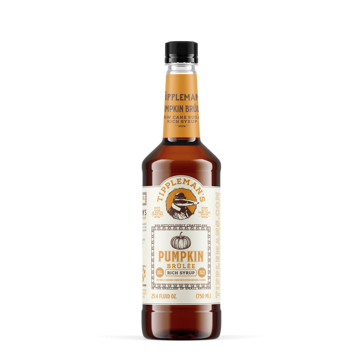 Tippleman's bottle front view showing seasonal pumpkin spice label and volume
