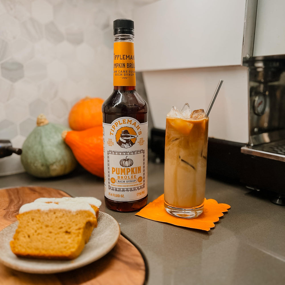 Tippleman's syrup drizzled over dessert adding caramelized pumpkin flavor