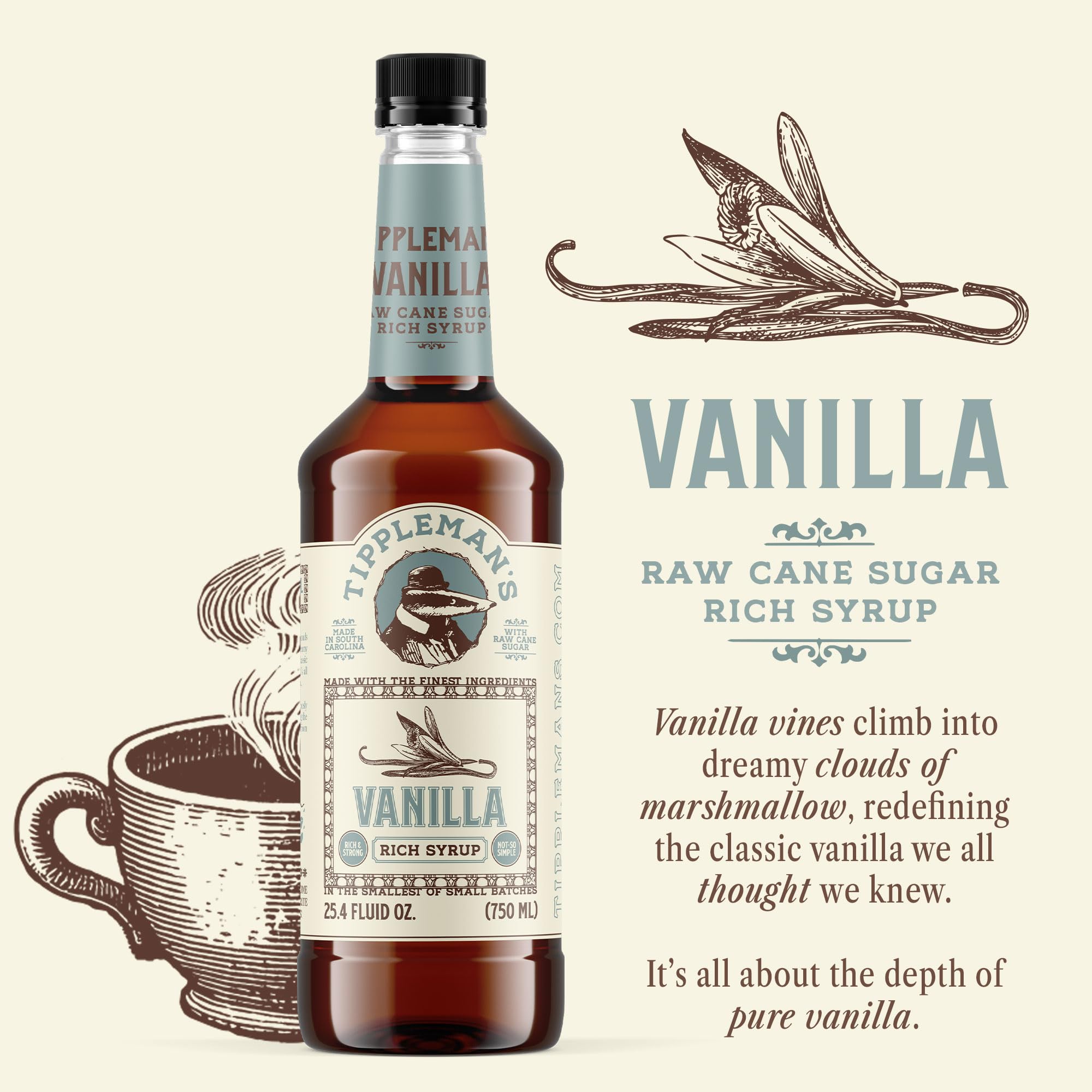 Tippleman's label close-up highlighting ingredients and natural vanilla benefit