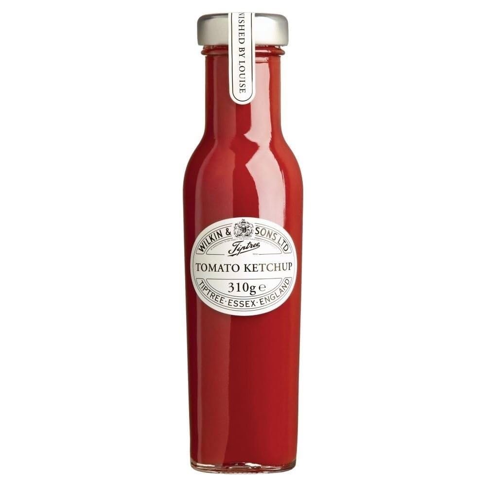 Tiptree ketchup front packaging showing label and bottle, highlighting premium quality