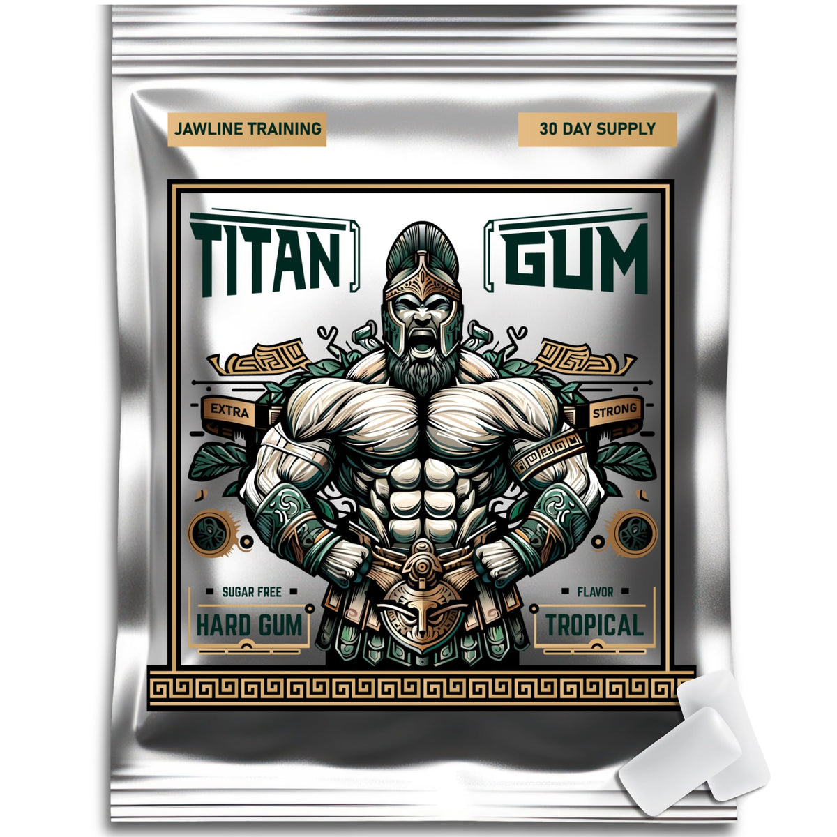 Titan Gum front pouch showing resealable bag and tropical branding for easy storage