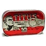 Titus open tin close-up showing sardine texture and oil for ready-to-eat use