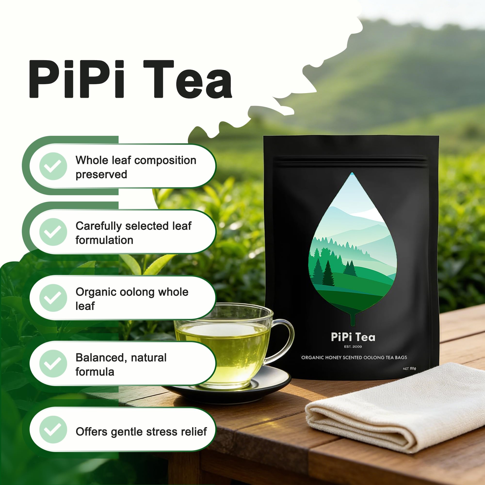 TMKTMK Pipi Tea whole leaf detail highlighting quality leaves and richer flavor