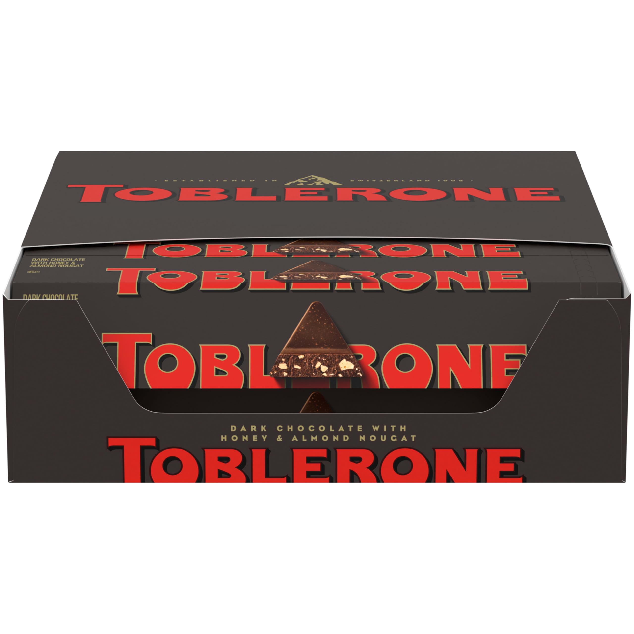 Toblerone dark front packaging showing brand and single-bar benefit