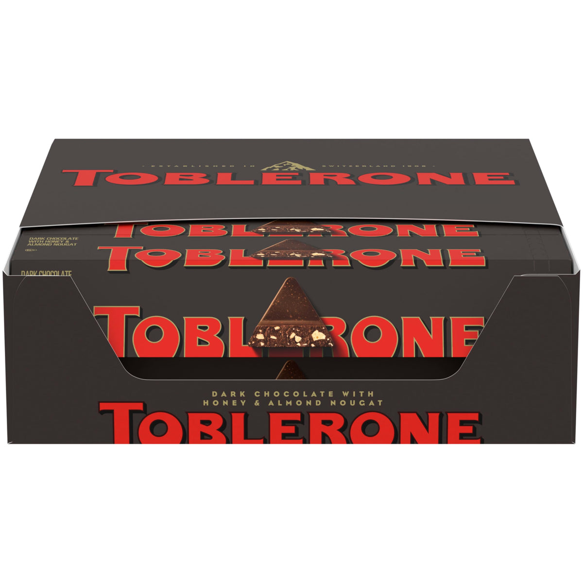 Toblerone dark front packaging showing brand and single-bar benefit