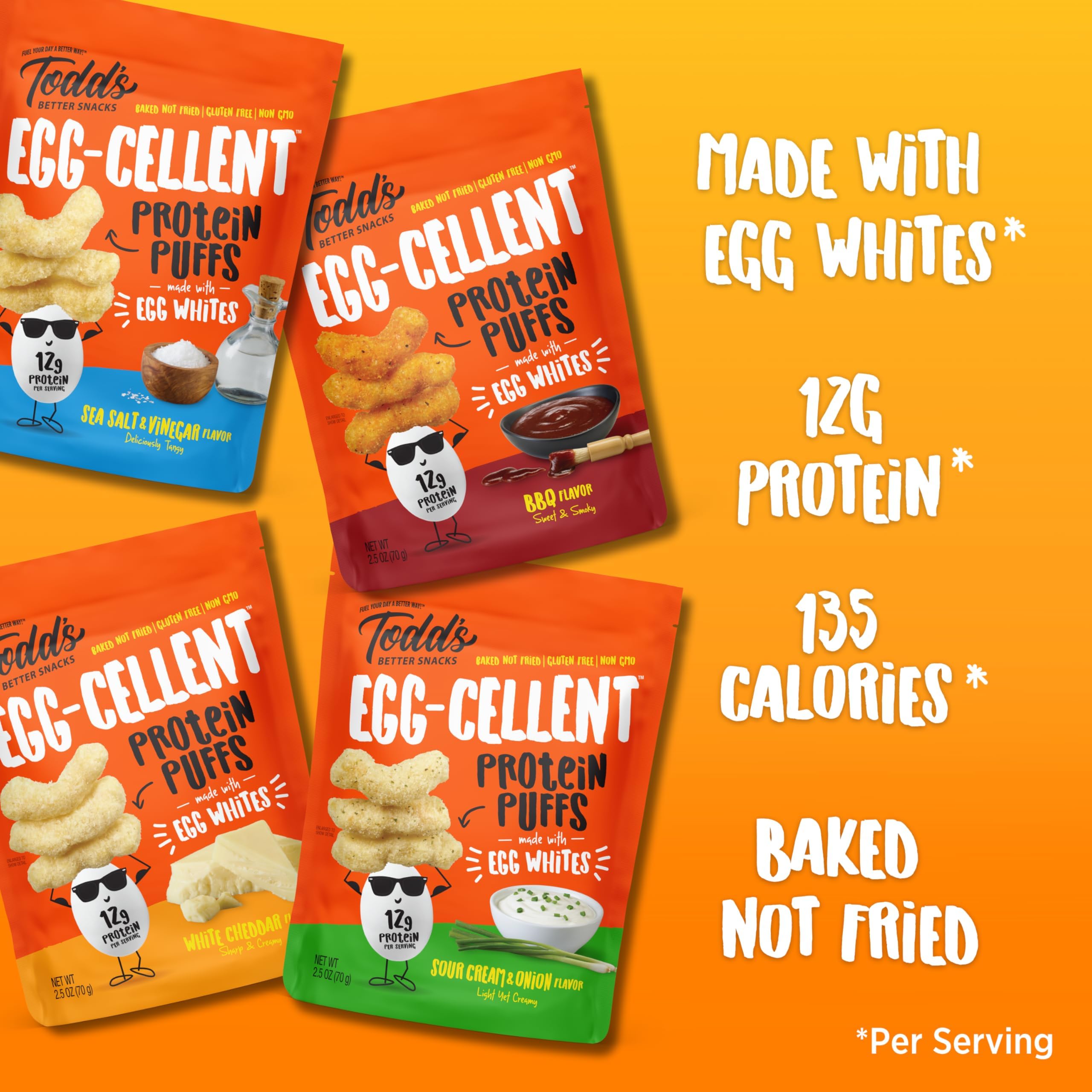 Todd's Better Snacks opened bag with puffs visible, ready-to-eat protein boost