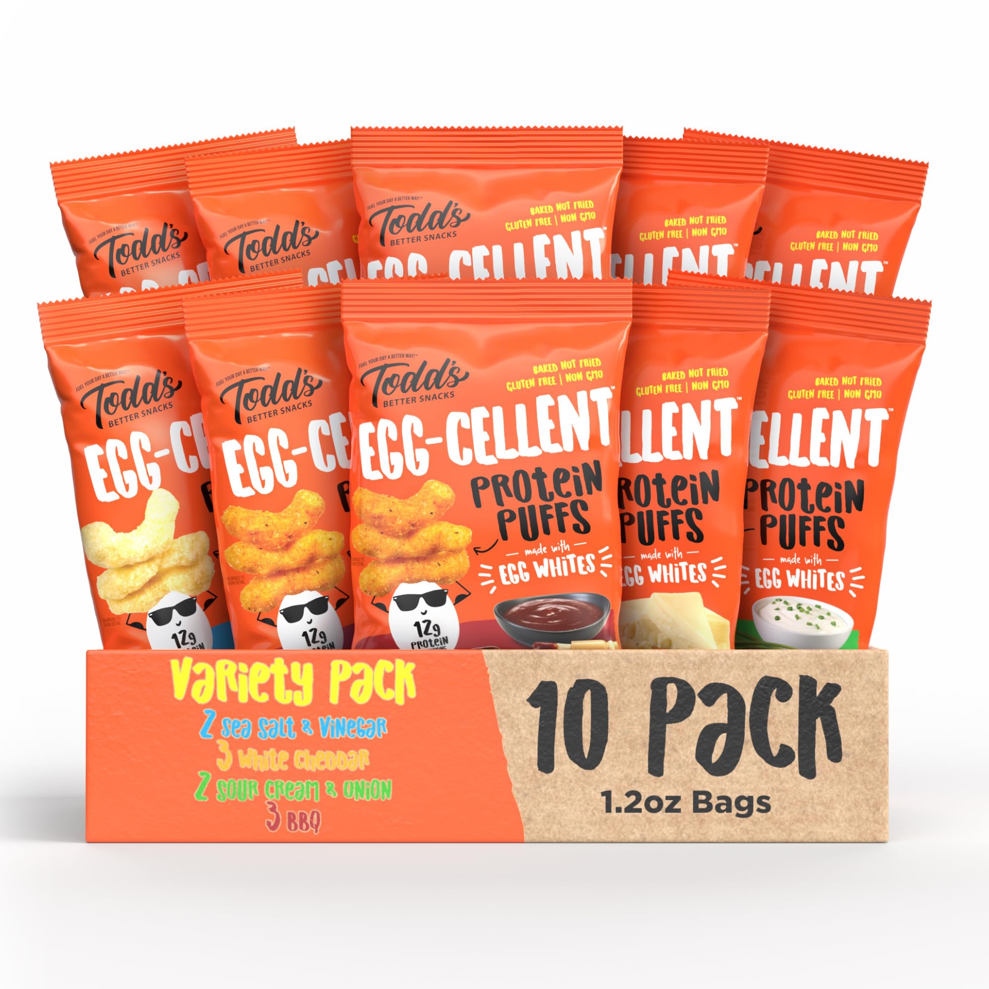 Todd's Better Snacks front packaging showing variety pack and nutritional callouts
