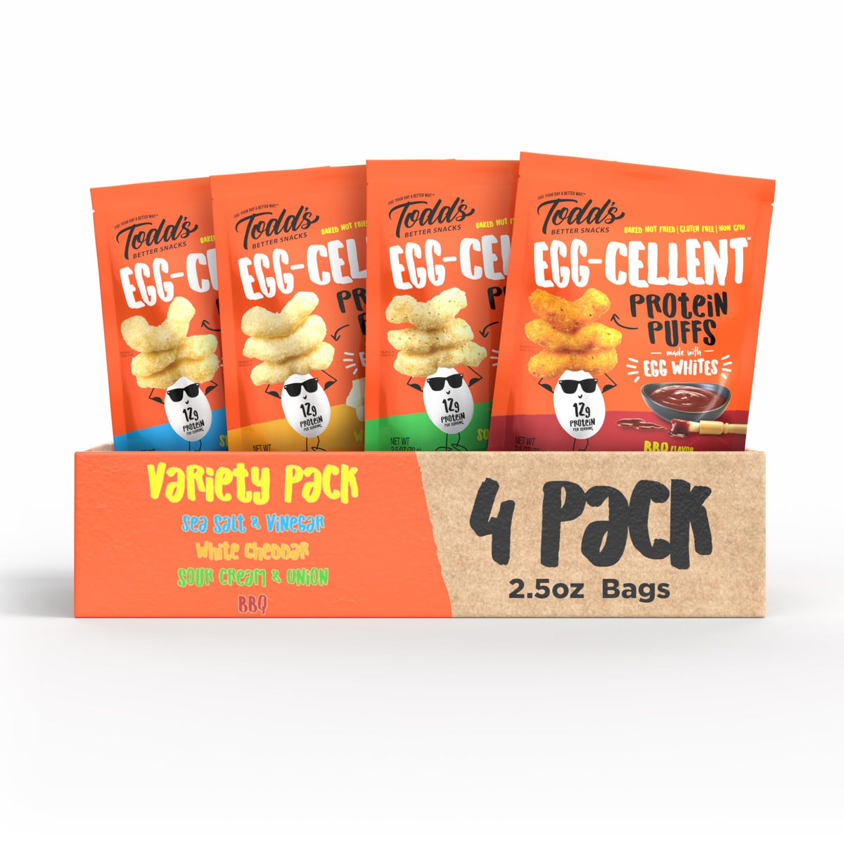 Todd's Better Snacks front packaging showing variety pack, convenient protein snack
