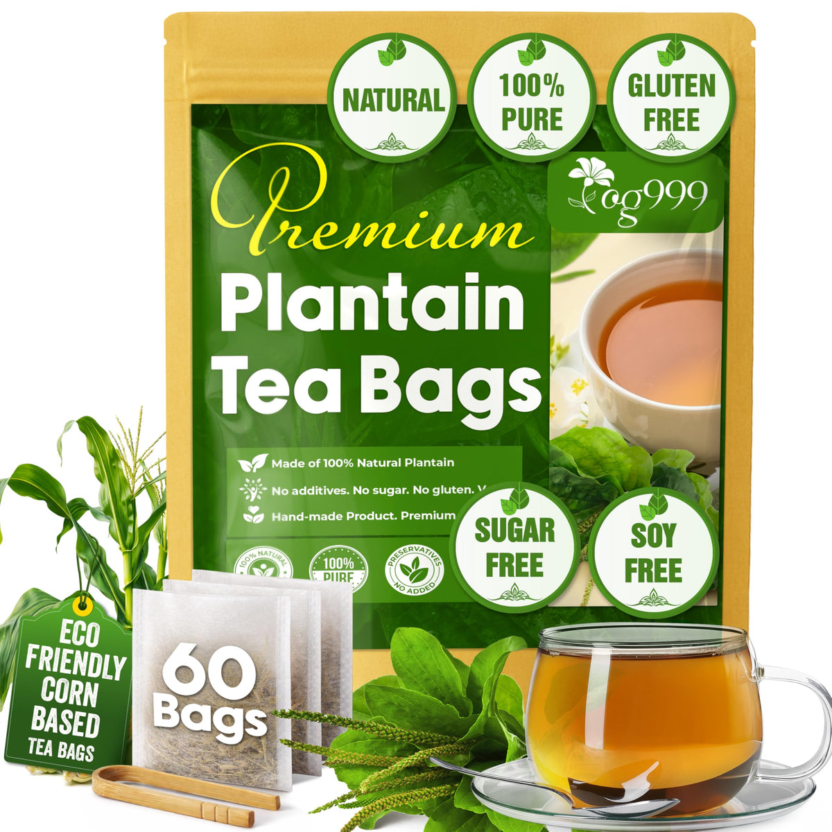 TOG999 front packaging showing 60 tea bags and resealable pouch benefit freshness