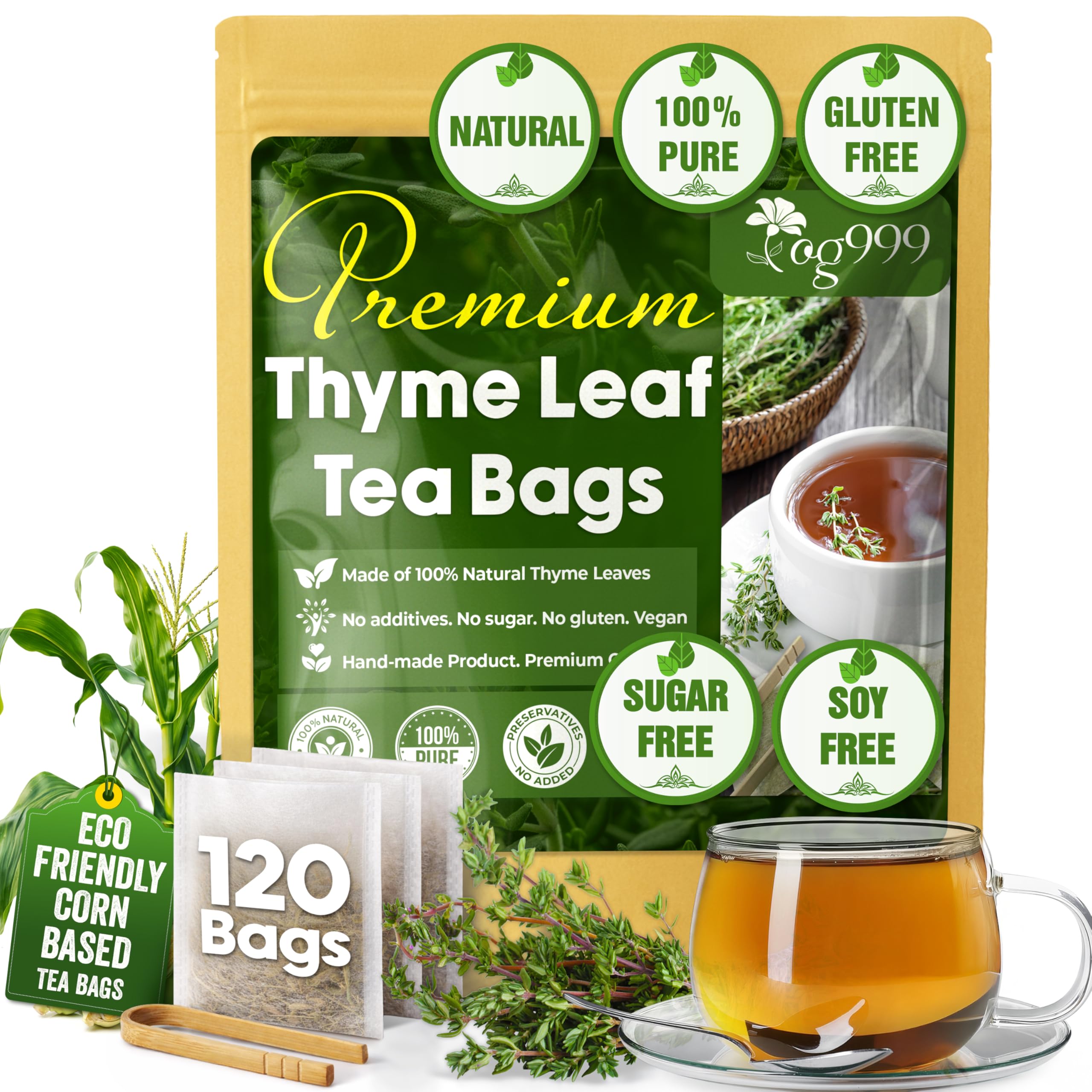 TOG999 front packaging showing 120 tea bags and product branding benefit freshness
