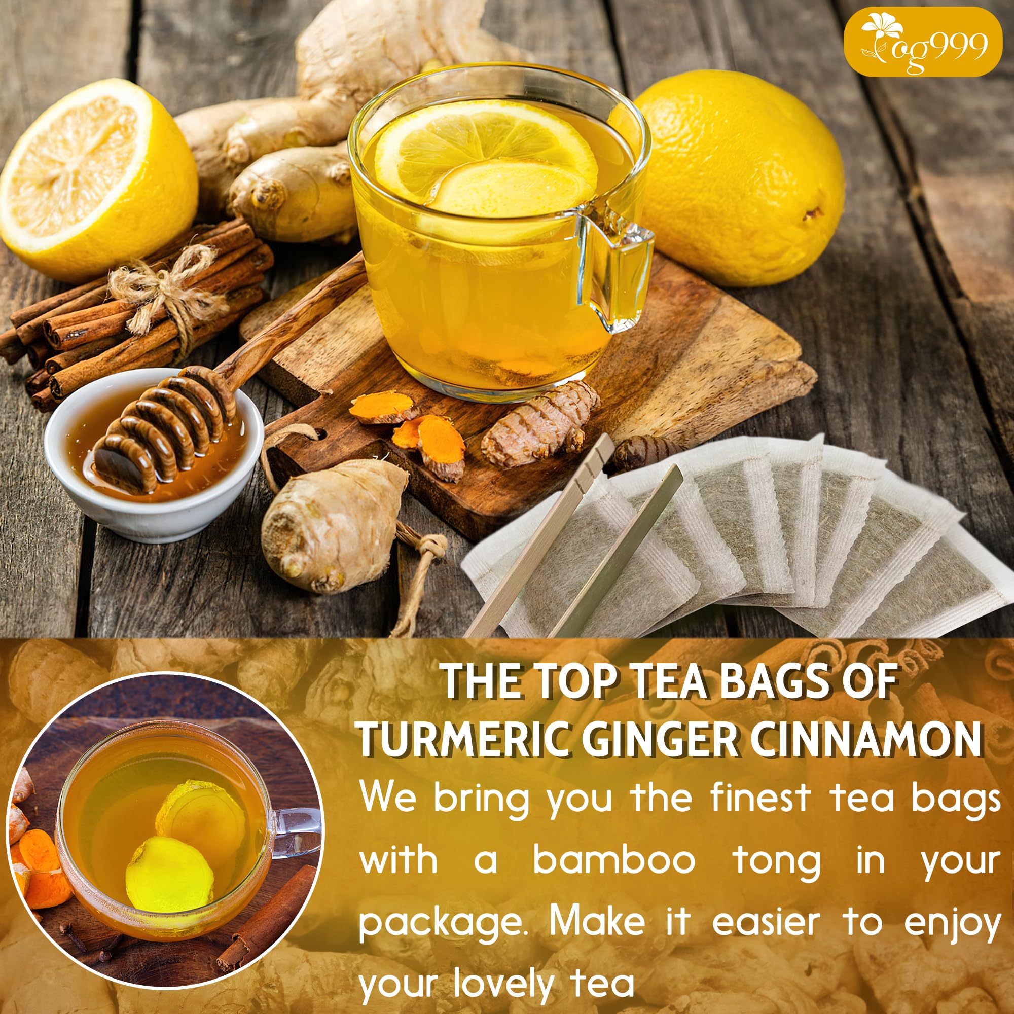 TOG999 iced turmeric ginger beverage with glass and lemon showcasing refreshing serve