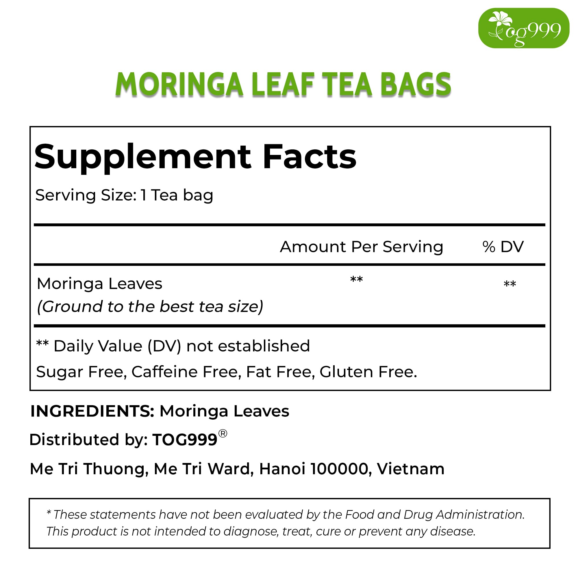 TOG999 ingredients label visible to show no additives and clean sourcing