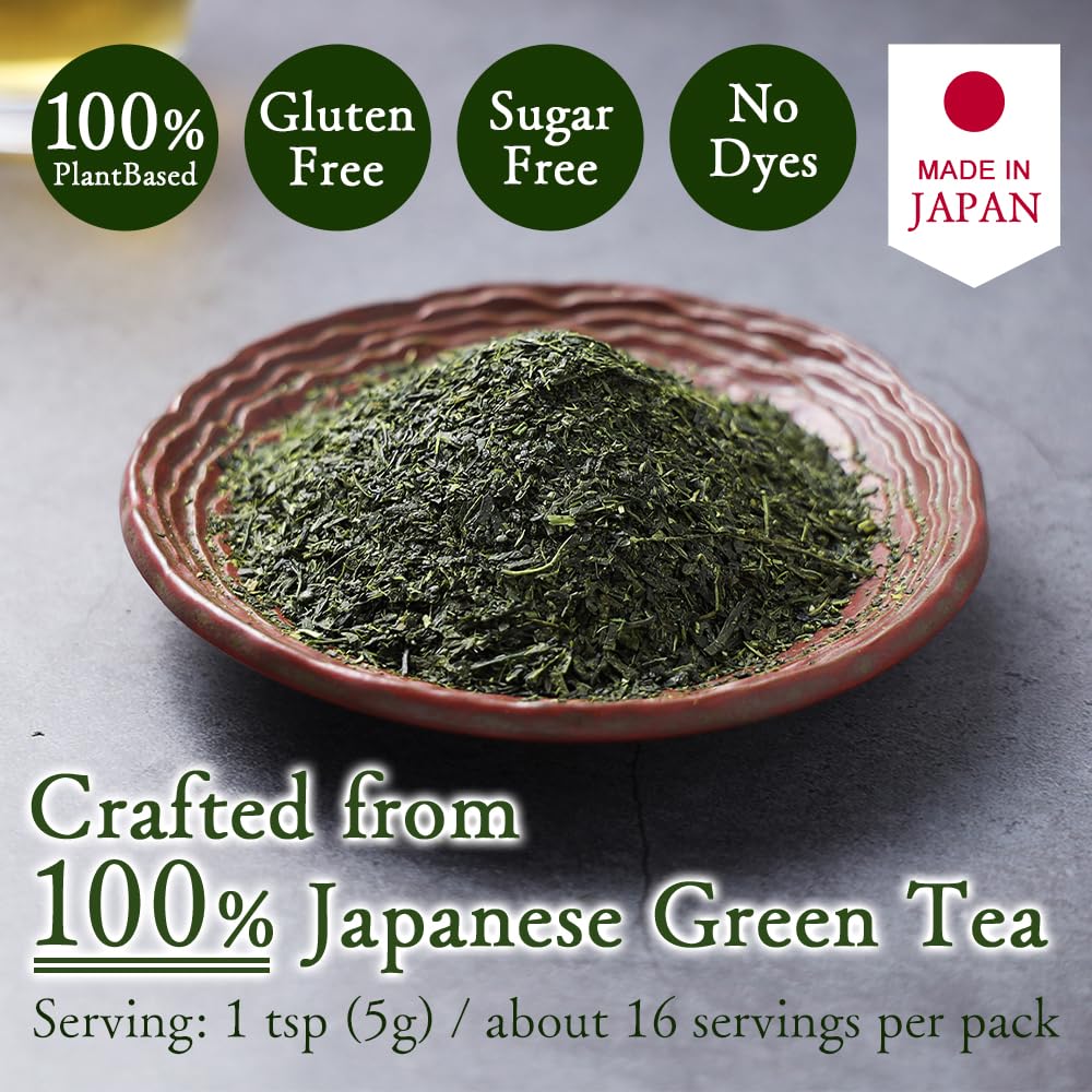 TOMOSAN brewed cup with vibrant green liquor, illustrating bright color benefit