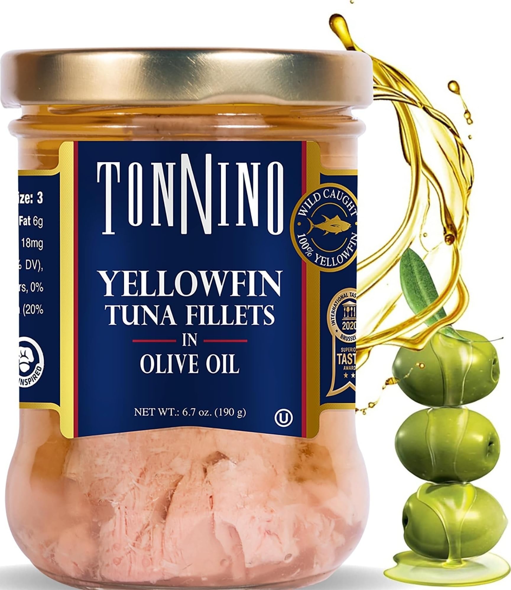 Tonnino front glass jar showing whole fillet and brand for gourmet convenience