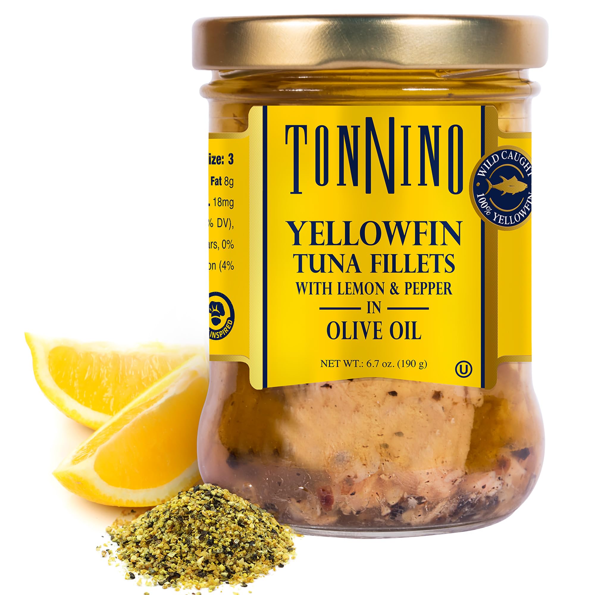 Tonnino front packaging showing lemon pepper tuna and ready-to-serve benefit