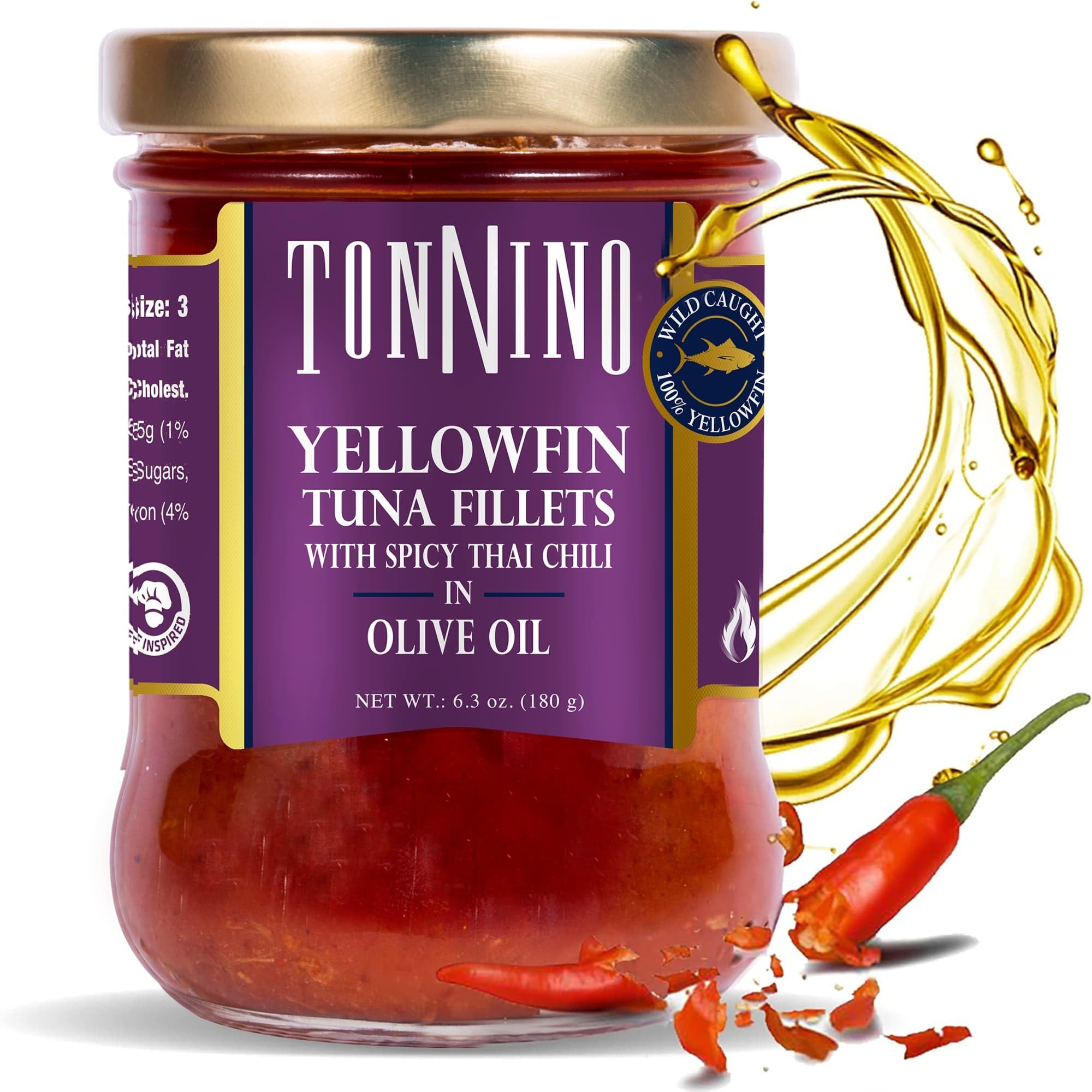 Tonnino front packaging showing spicy Thai chili tuna and benefits