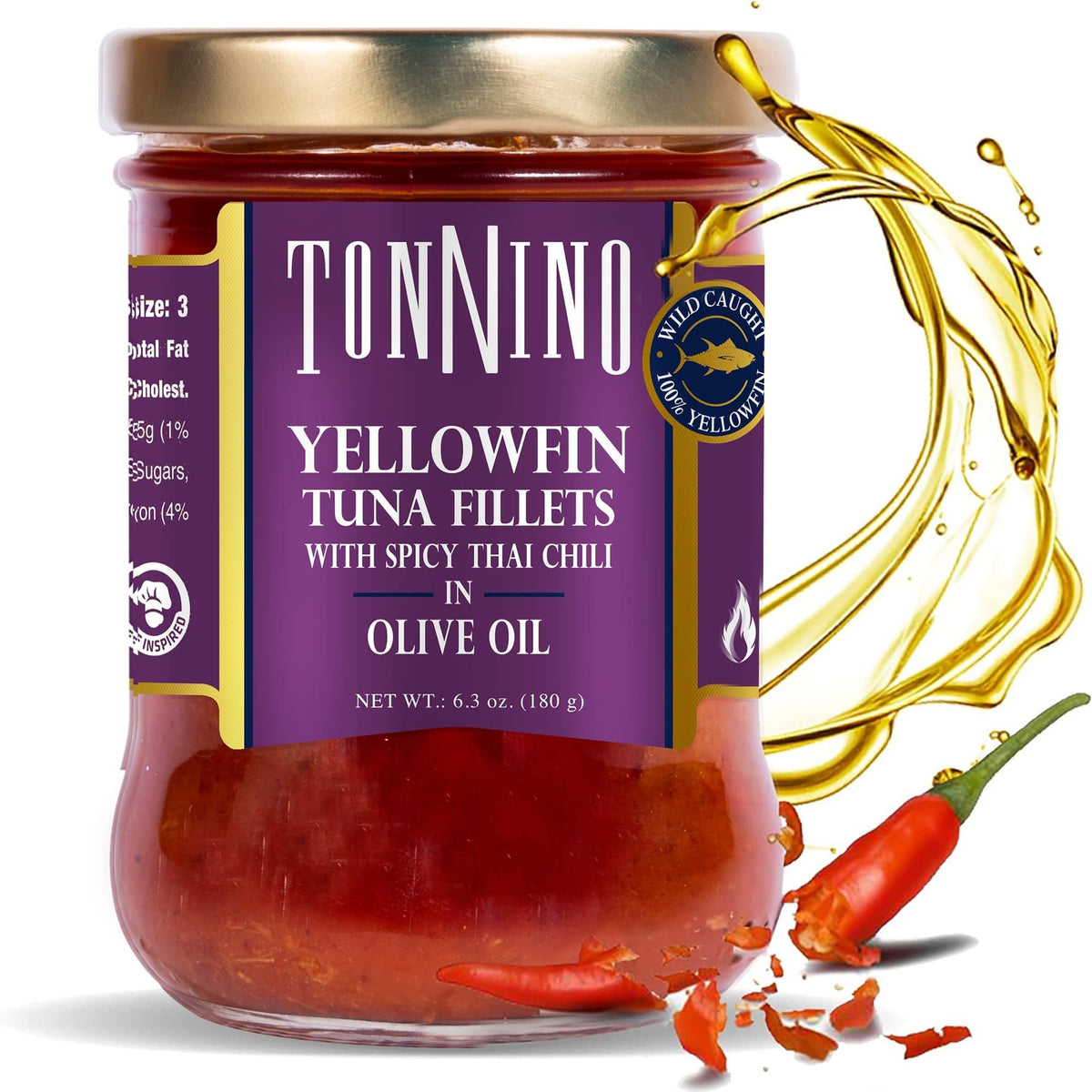 Tonnino front packaging showing spicy Thai chili tuna and benefits
